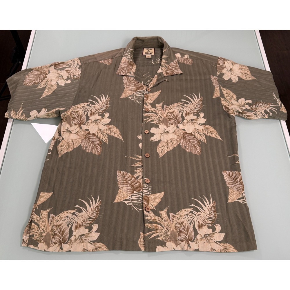 VTG Y2K Tommy Bahama Camp‎ Shirt Men's L Green w/Tan Floral DadCore